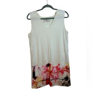 Zara Off White V-Neck Floral Hem Shift Dress